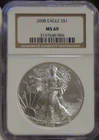 2008  US Silver Eagle $1 NGC MS69