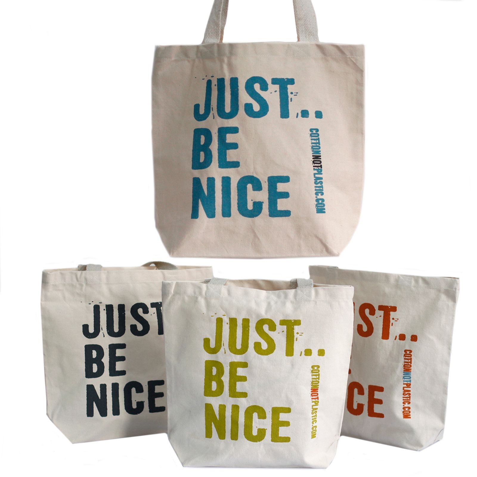 Eco Cotton Bags Just Be Nice - Choice 4 Colours Reusable