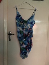 Pretty Little Thing12 Blue/Multi Marble Print, Ruched, Asymmetric Hem Mini Dress