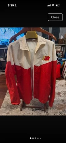 Men’s USSR Track Jacket Full Zip Red/White Colorblock Stand-Up Collar L 42" video thumbnail