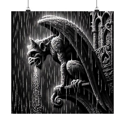 New Wall Art Poster Scratchboard Gothic Cathedral Gargoyle