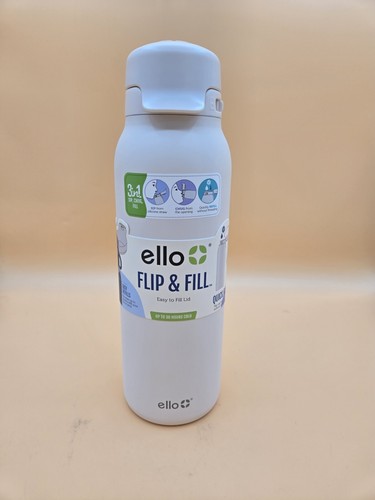 Ello Flip & Fill 32 Unzen Edelstahl Wasserflasche Neu Cremeweiß - Bild 1 von 9