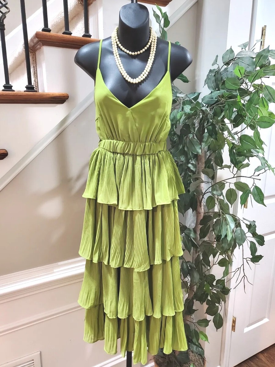Women Sleeveless Pleated Layered Ruffled Summer Beach V-Neck Long Tiered  Dress S | eBay