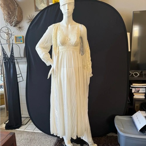 Vintage NWT bridal PEGNOIR SET nightgown long sexy Romantic sz S deadstock - Picture 4 of 13