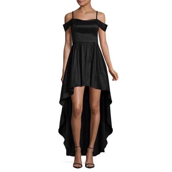 B Smart black satin high low taffeta prom formal dress. Size 13 | eBay
