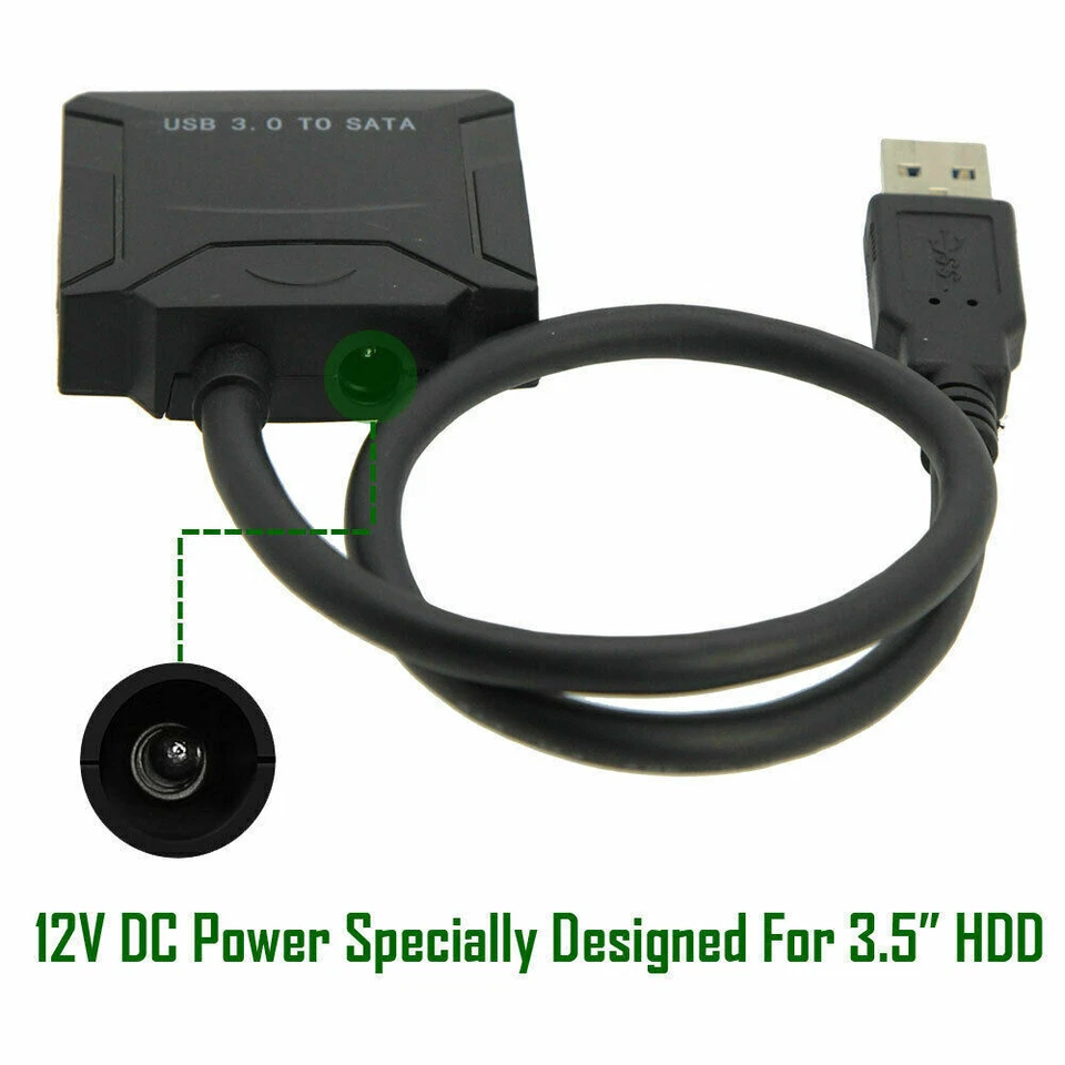 USB 3.0 to SATA III Adapter for 2.5" 3.5" SSD HDD Hard Drive with 12V/2A Power - Image 3 of 4
