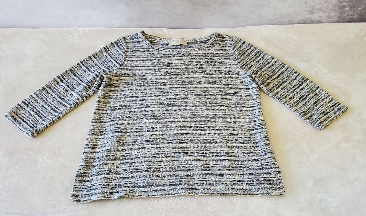 Loft Medium Black White Stripes Knit Multicolor Dots Sweater Loft Medium Black White Stripes Knit Multicolor Dots Sweater