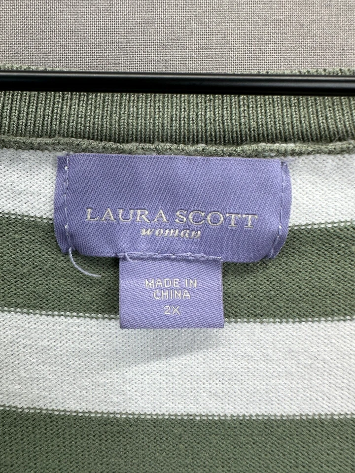 Suéter verde a rayas manga larga cuello redondo Laura Scott para mujer talla 2X Foto 4 de 4