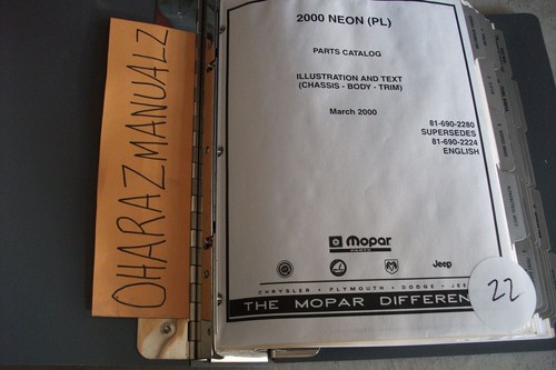 2000 MOPAR Dodge Neon (PL) Parts Catalog Manual