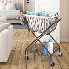 ROLLING LAUNDRY BASKET HAMPER CART WASHING CLOTHING BASKET CARRIER ON WHEELS NEW