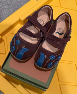 Girls Livie and Luca brown suede shoes w/ blue peacock 12