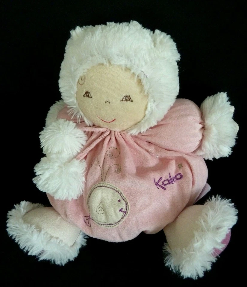 D1- DOUDOU BOULE KALOO POUPEE ESQUIMAU ROSE BLANC FOURRURE BALEINE 26cms TTBE - Image 2 of 3