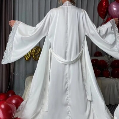 long sleeve floor length kimono dressing gown Long Silk Blend Kimono Robe in Floral Print