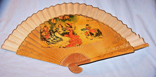 Vintage Wooden, Fabric Hand Fan-Scenes of Bullfighter, Flamenco Dancers