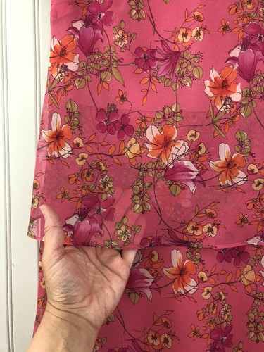 Vintage Dress 8 Pink Floral Popover Chiffon Sheer Flounce Dainty Modest Tea Y2K - Picture 3 of 13