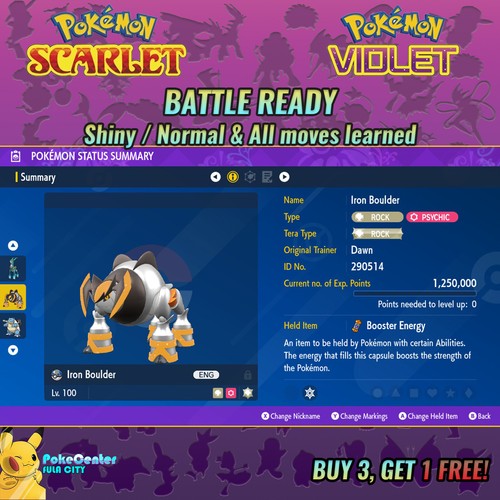IRON BOULDER ⚡ POKEMON SCARLET VIOLET ⚡ NORMAL ⚡ 6IV BATTLE READY ⚡