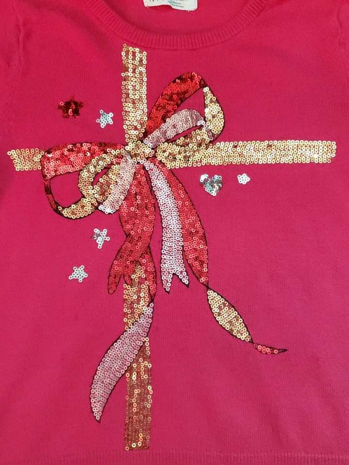 Lot of 2 HM H&M Girls Sweater Pullower Holiday Red Pink Cotton Size 4-8 fits 4-6 - Image 3 of 4