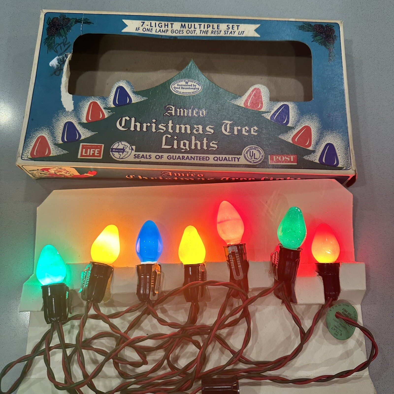 Amico Christmas Lights 2507 Set Working C7 Bulbs 7 Light String eBay