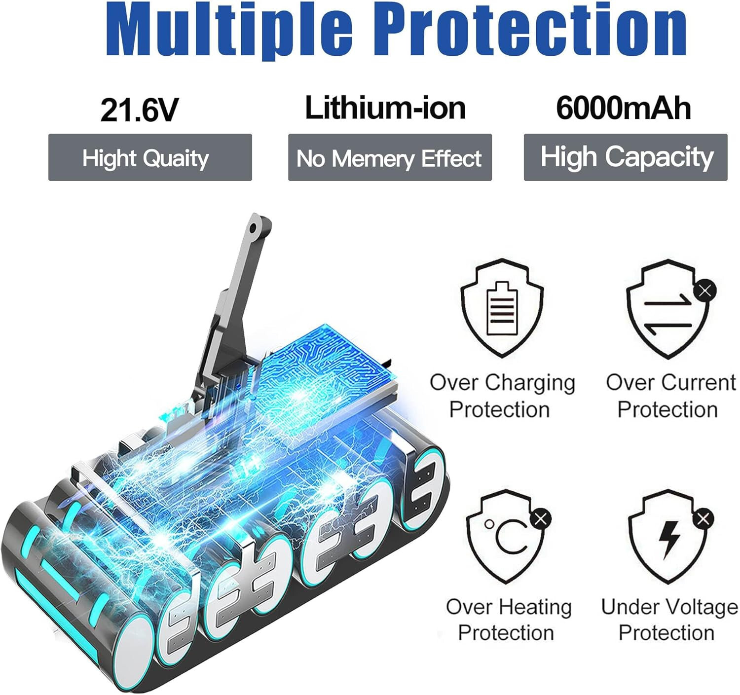 Bonacell V7 Battery 21.6V 6000mAh Replacement for V7 Battery SV11