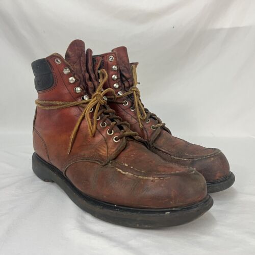 VINTAGE RED WING 404 LEDER MOC TOE SUPER SOHLE ARBEITSSTIEFEL 12B USA DISTRESSED