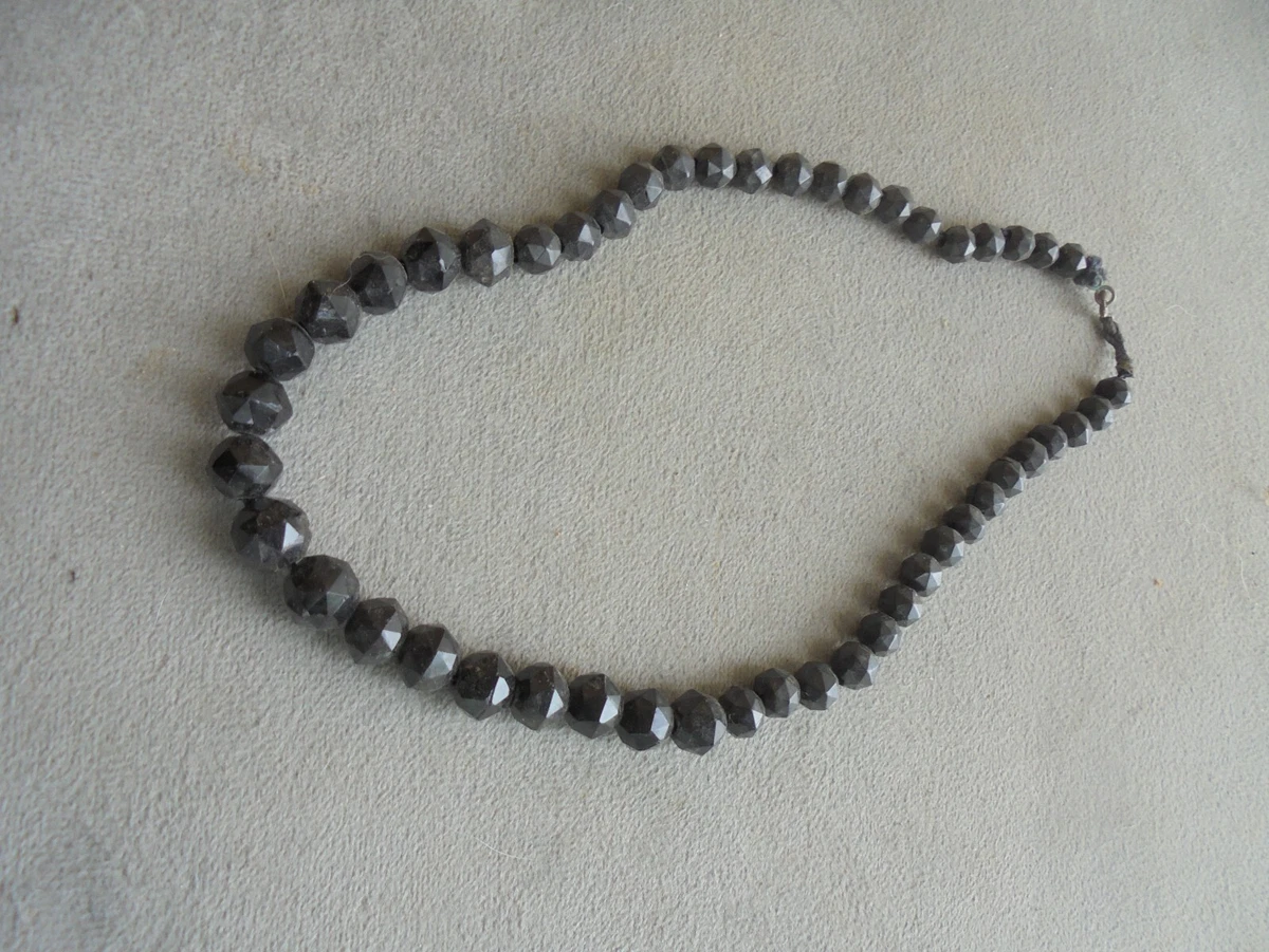 Ancien COLLIER noir Perles facettes Jais Old French NECKLACE