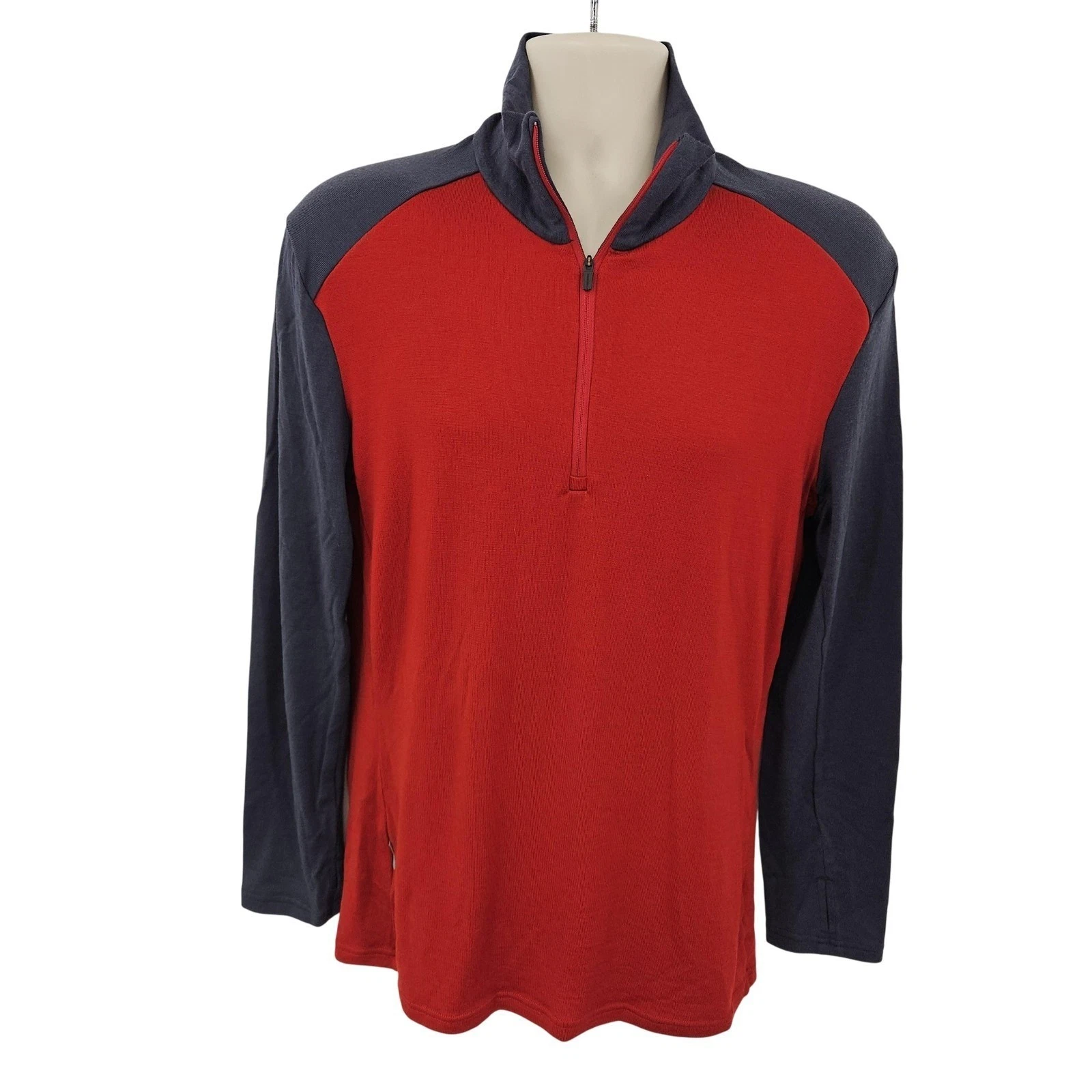 Icebreaker Bodyfit 260 Pullover Mens L Red Merino Wool Quarter Zip Base Layer