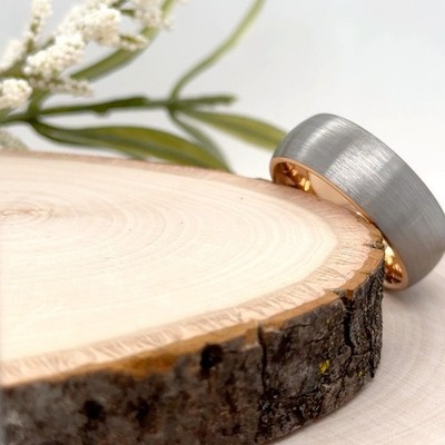 8mm Silver Matt Finish Band For Christmas Gifts Rose Gold Polished Tungsten Ring