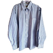 EDDIE BAUER Men's XL Shirt Wrinkle Resistant Blue White Navy Striped Chest 50"