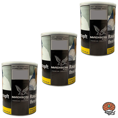 MADISON Black/Schwarz Premium Tobacco Zware Drehtabak/Stopftabak 3x 120g Dose