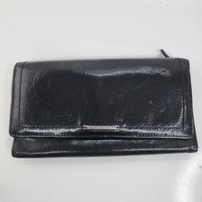 Vintage Fossil Black Leather Trifold Wallet Checkbook Organizer Women  s Clutch