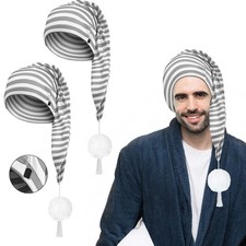 2 Pcs Mens Night Cap Adjustable Sleeping Hat Striped Pajama Pom Ball Costume