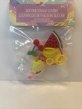 Fruit Silicone Straw Covers 4 Pack Reusable 10 MM Straw Toppers.