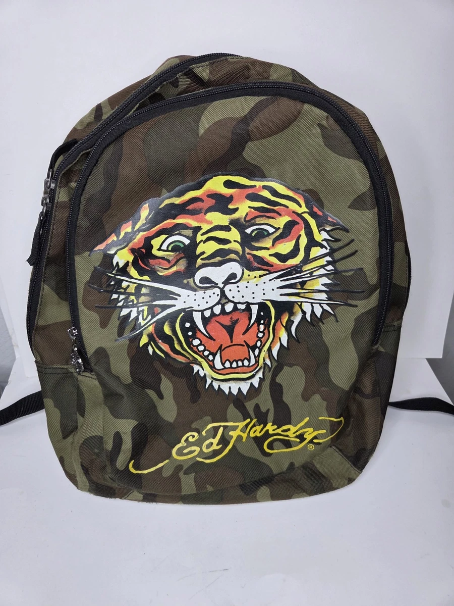 Ed Hardy Tiger  Printed Nylon Backpack. ED HARDY Backpack, Full Size, Tiger, Skull, 18”x13”x6”, New  main image 4