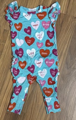 Posh Peanut Baby Girls 0-3 Months Ruffle Bum Hearts Sleeper Pajamas Valentine 