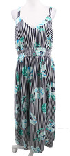 Lane Bryant Maxi Dress Size 14 Navy Striped Floral Smocked Sleeveless Casual New