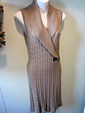 Calvin Klein Cable Sweater Sheath Dress Womens S Olive Green Shawl Collar Knit