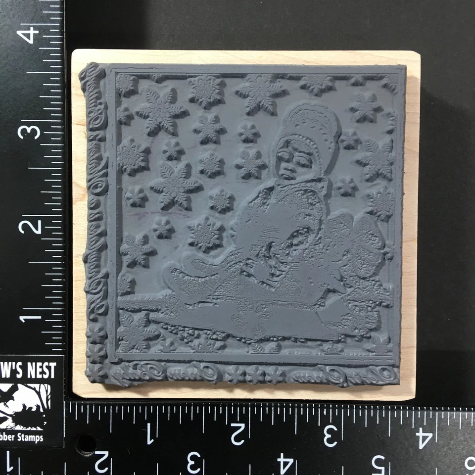 Carimbo de borracha magenta Let It Snow bebê colagem Natal retrô criança montagem em madeira - Imagem 2 de 4