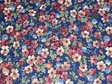 By 1/2 Yd Joan Kessler by Concord Vintage Pink Floral on Blue Cotton Fabric BTHY