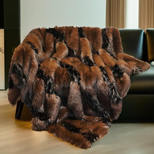 Fox Faux Fur Blanket 74x90 Luxury Plush Throw Super Soft Cozy Brown