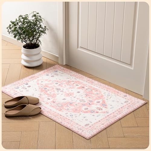 2x3 Area Rug - Pink Boho Rugs for Living Room 2x3 - Foldable 2X3 Pink / Cream - Picture 1 of 6
