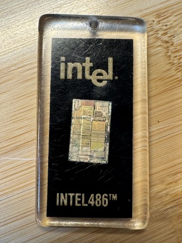 Intel 386 486 processor CPUs encased in one acrylic keychain