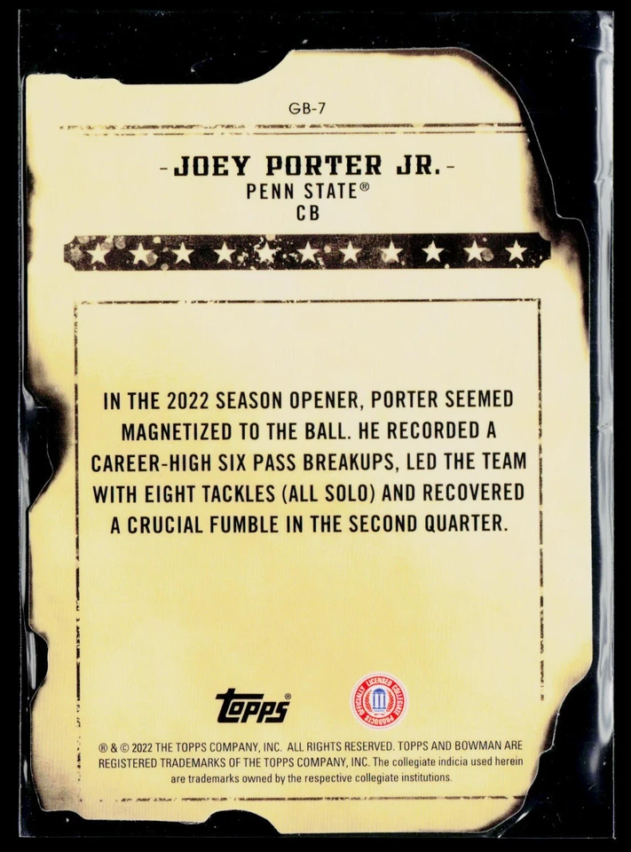 2022-23 Bowman's Best University #GB-7 Joey Porter Jr. Gunslingers & Bandits - Image 2 of 2