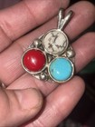Vintage Tourquoise, Coral Triangular Pendant Signed BASS — photo 7