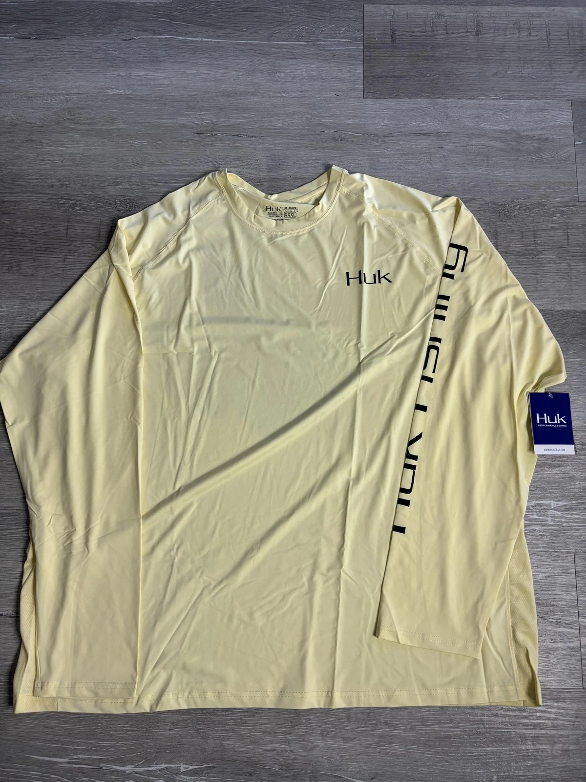Huk Performance Fishing Shirt Mens 3XL Yellow Long Sleeve Dive Flag Fish Graphic
