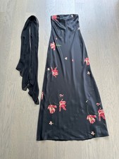 Reformation OREN Black Maxi Dress Silk Floral Dutch Tulips Scarf With Tags SMALL