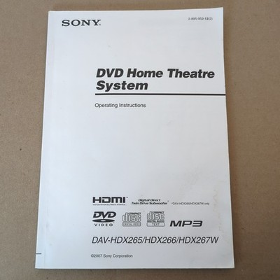 Sony DAV-HDX265 HDX266 HDX267W Home Theater System Owners Manual