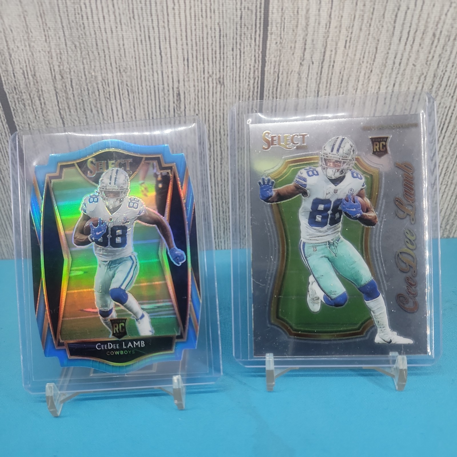 2020 Panini Select Premier Level CeeDee Lamb Light Blue Prizm Die-Cut and select