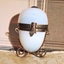 Handmade Possibly Lalique Glass Trinket Box, Metal Mount Hinged Lidded. France