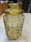 Federal Amber Glass Canister Jar Set Pair 2 Piece Imperial Atterbury Scroll Vtg