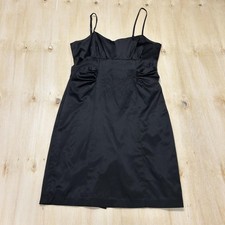 Twenty One Dress Womens Medium Black Satin Ruched Scoop Neck Slip Mini